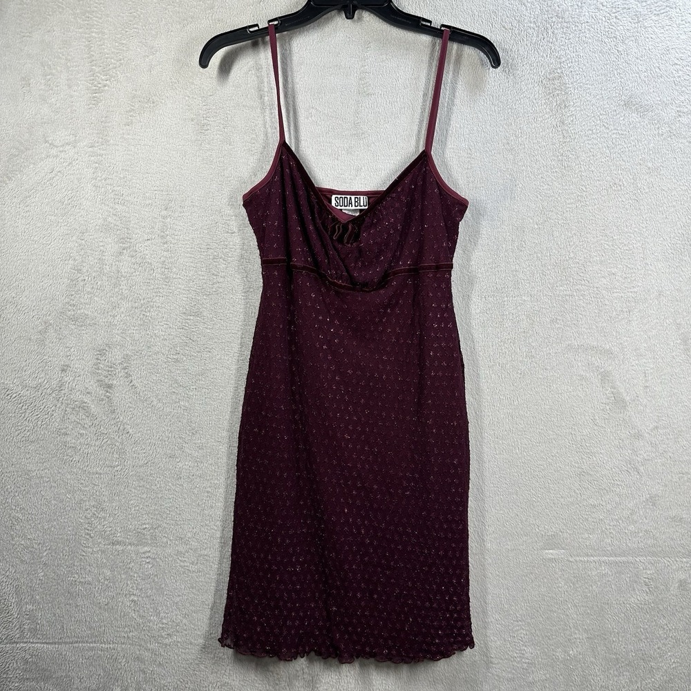 90's Soda Blu Babydoll Slip Dress Junior's L Mesh Overlay Metallic Vintage Y2K